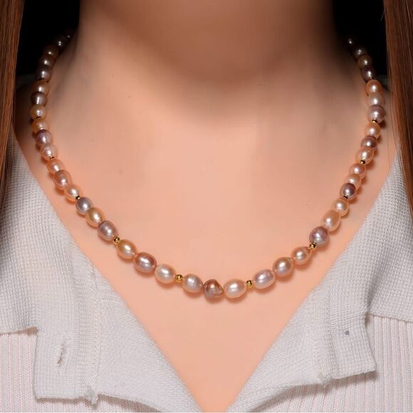 Stunning Multi Color Pearl Strand Necklace 14kyg/SS Clasp - Picture 12 of 13